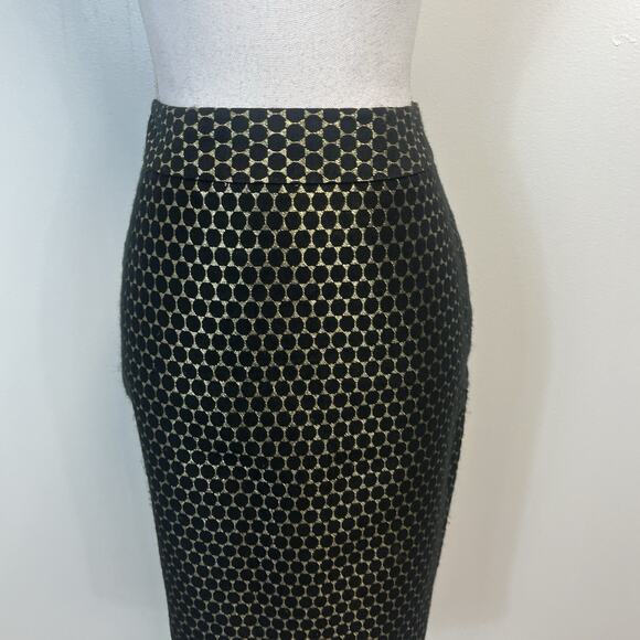 Ann Taylor Black Gold Polka Dot Pencil Skirt Size 2 Straight Knee Career Cocktai - Picture 2 of 9